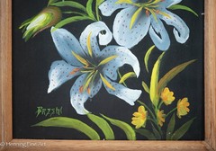 Charming Folksy Oil Painting of White Tiger Lily Flowers Signed Breehl