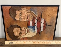 Original Political Illustration Art Steve Peto Reagan Khomeini Iran USA 1989