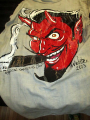 2003 COOP TRIBUTE SHIRT BY ARTIST WEBSTER SATAN DEVIL WITH CIGAR POP ART GRAPHIC