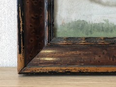 Farmhouse in rural area in Art Nouveau picture frame around 1920 46.5 x 34.5
