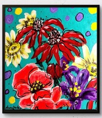 Vibrant Flowers Original Art 10×10 Canvas Acrylic Modern Modern Home Decor