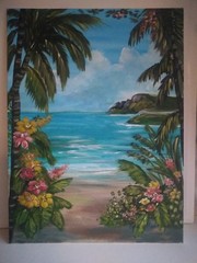 Original Painting Hawaiian Flowers Beach House Seaside Coastal Wall Art