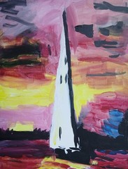Neo-expressionism/Abstract Sunset Sail 11×14 Handmade Colorful Art Painting