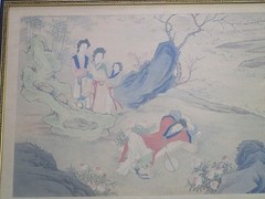 VINTAGE-ANTIQUE CHINESE FRAMED SCROLL PAINTING FIGURES LANDSCAPE LARGE SIZE