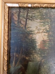 Antique American Hudson River School Waterfall Landscape Painting Unsigned