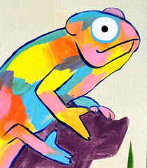 Colorful Chameleon Painting, Charming Reptile Art 11×14