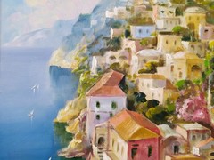 Amalfi Coast Landscape/Neapolitan Marine Scene/Original Oil Painting signed