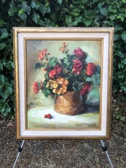 MAE JOHNSON Original MODERN IMPRESSIONIST VIBRANT FLORAL STILL LIFE Listed Oil