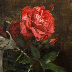 P. Monnet – Mid 20th Century Oil, Still Life with Rose, Jug, and Pipe