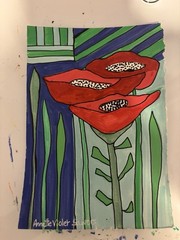 Original Abstract Painting Modern Pop Art Blue Yellow Green On Paper 8.25”x6”.