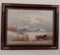 Vintage Framed Certified Authentic Signed Oil Painting Beach Sea Boat Ted Kelley