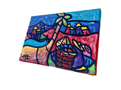 Juan Ramon Serrano Original Oil Painting 17.5″ X 12″ Stylized Tree Hills Houses