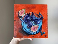 Fig Painting Fruit Original Oil Painting Kitchen Wall Art Red Still Life signed
