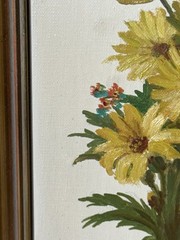 Vintage European Original Oil Painting On Board Signed Sunflowers Framed