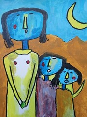 Abstract/Impressionism 11×14 Family Three colorful Handmade Street Art Painting