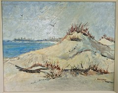 Original painting signed beach scene of Florida sand dunes acrylic on board.
