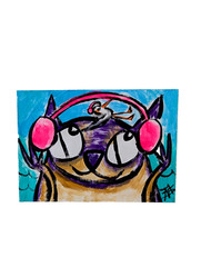 Original ACEO Siamese Cat Painting Bird Contemporary Folk Art Samantha McLean