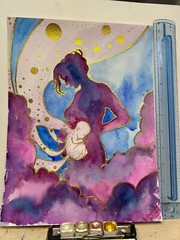 Watercolor Memorial Art Baby and Me Bereaved Mother Grief Artwork Blue Gold