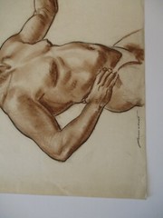 Antique Drawing Man Men Portrait 1930’s American Listed Jules Rauschert Wpa