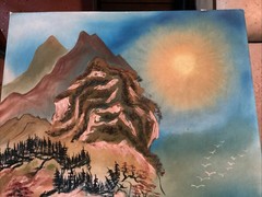 Original Oil Painting Artist L. Rauez 2000. Orential Landscape. 17 1/2” X 23 1/2