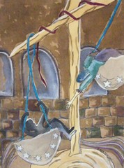Original Libra Zodiac Gouache (Watercolor) Painting Mixed Media Collage