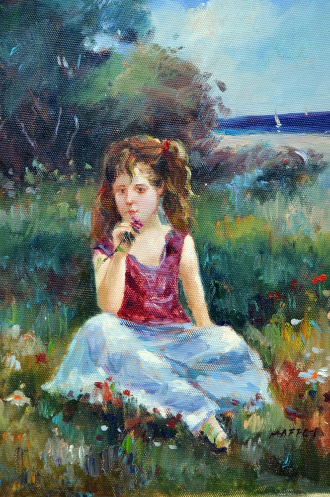 „Shore Flower Girl“ Original Hand Painted 12″x16″ Oil Painting Portrait Art