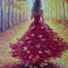 Original Oil Impressionist Portrait Painting Autumn Woman Fashion Nature Art