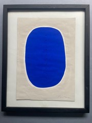 Lucio Fontana Original Painting on Paper Blue Concept Spacial Art Minimalist F84