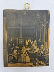 2 Vintage Wood Wall Plaques – Rest on the Flight into Egypt & Las Meninas – OOAK