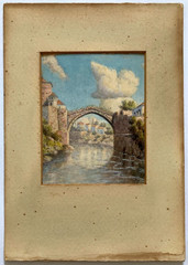 Original Painting MOSTAR BRIDGE – OLD BRIDGE – K.S. HALAMEK – WATERCOLOR/PAPER