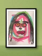 Abstract Face 503 11X 14″ Neo Impressionist Acrylic Painting Paper Loose