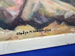 C.1965 Oil on Panel COASTAL Landscape 20″ x 16″ Gladys Wellington, Somerville MA