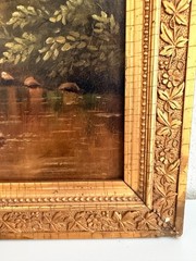 1887 Antique 19 C. American Oil Painting Signed Landscape Shattuck Frame Clamps