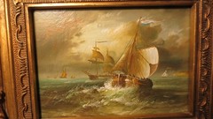 19th or early 20th Century ORIGINAL European OIL on board, Ships at Sea