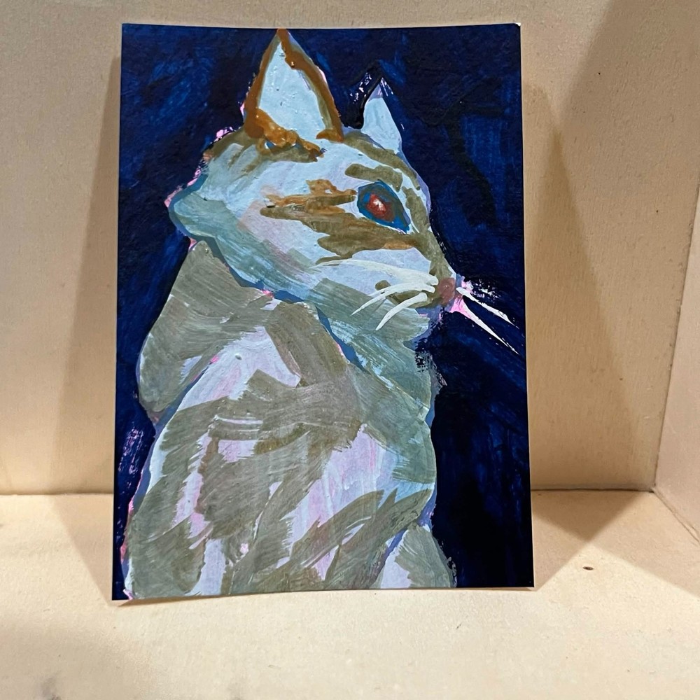 ACEO Original Art Card 2.5 x 3.5 Gouache mini painting cat/kitten