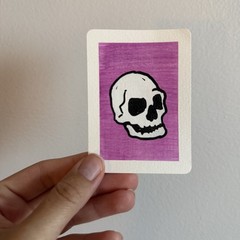 ACEO Original Acrylic Painting Colorful Skull Skeleton Bones | Little Bones #2/3