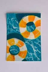 ACEO Original Gouache Summer Floats Mini Painting „2,5 x 3,5“
