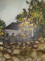 R.VILLEGAS MID CENTURY MODERN ORIGINAL OIL PAINTING IN HEAVY WOODEN FRAME 27,5″