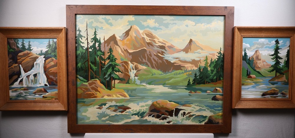 Vintage Paint by Number „Mountain Waters“ Framed Set of 3 1960 Craft Master
