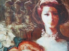 STRANGE 1970’S PAINTING PORTRAIT QUEEN PRINCESS CROWN W CLOWN MODERNISM VINTAGE