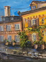 Original Diptych Acrylic Painting Old Town European Street Art 2x 60×40сm Canvas