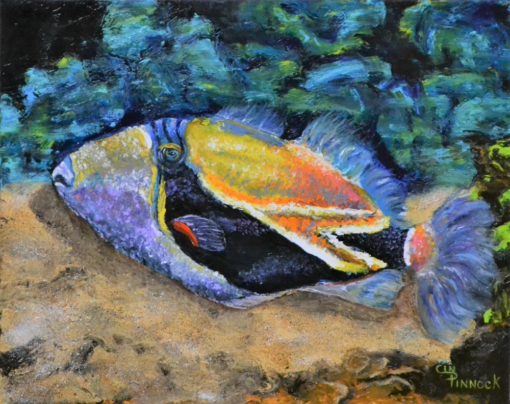 SALE HUMMER FISH original oil painting ocean/sea life/underwater/coral reef/art