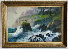 Large Robert E. Russell (Laguna Beach) Oil Painting – Big Sur Coast Seascape