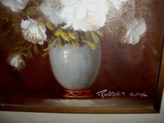 VTG ROBERT COX Canvas Painting Floral Still Life In Gold Frame~15″ x 17″~SIGNED~