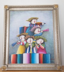 Joyce Roybal Signed Oil Painting – Whimsical Musicians –24”x20” Framed