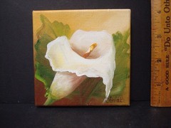 Original Fine Art Mini Oil Painting SIGNED Sonia B. White Lily