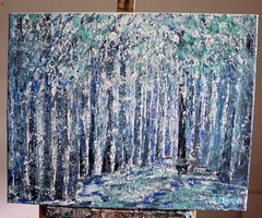 Original Winter Forest Painting 20×16 Textured Snow Woodland Wall Art Signed