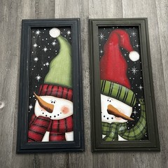 Set of 2 Snowman Christmas Wall Art – Rustic Framed Holiday Decor