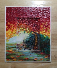 Autumn Tree #1 original abstract oil painting on 7″x5″ canvas panel, framed