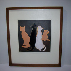 „RAISED ENAMEL CATS“, Original Painting Smooth and Glossy, Framed, Unsigned